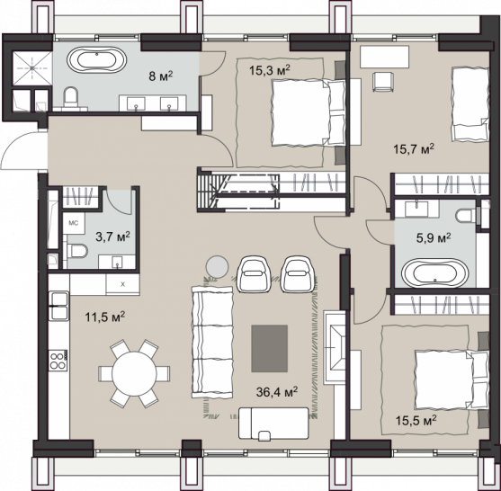 Пентхаус 126.1 м²