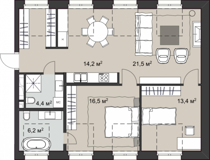 Двухкомнатная квартира 87 м²