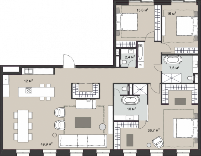 Трёхкомнатная квартира 179.8 м²