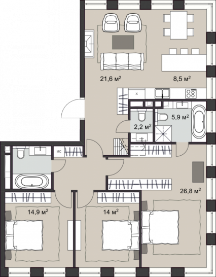 Пентхаус 115.1 м²