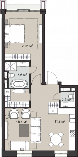 Однокомнатная квартира 70.3 м²