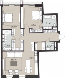 Двухкомнатная квартира 121 м²