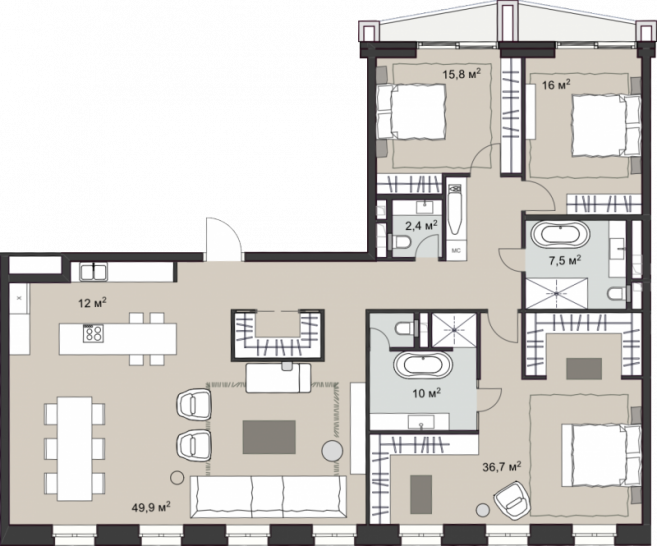 Трёхкомнатная квартира 179.5 м²